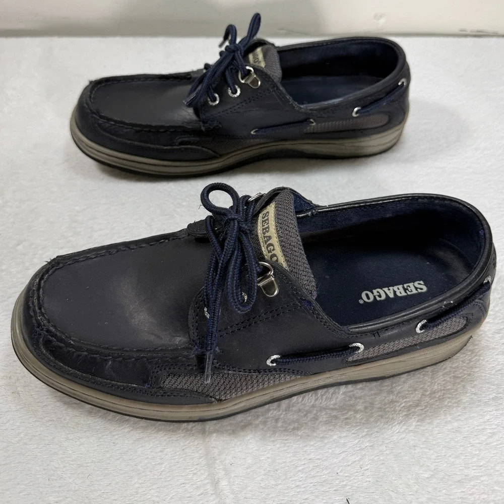 Sebago Clovehitch II Mens 9.5 R Navy Blue Leather Mesh Boat Shoes Loafers Vent